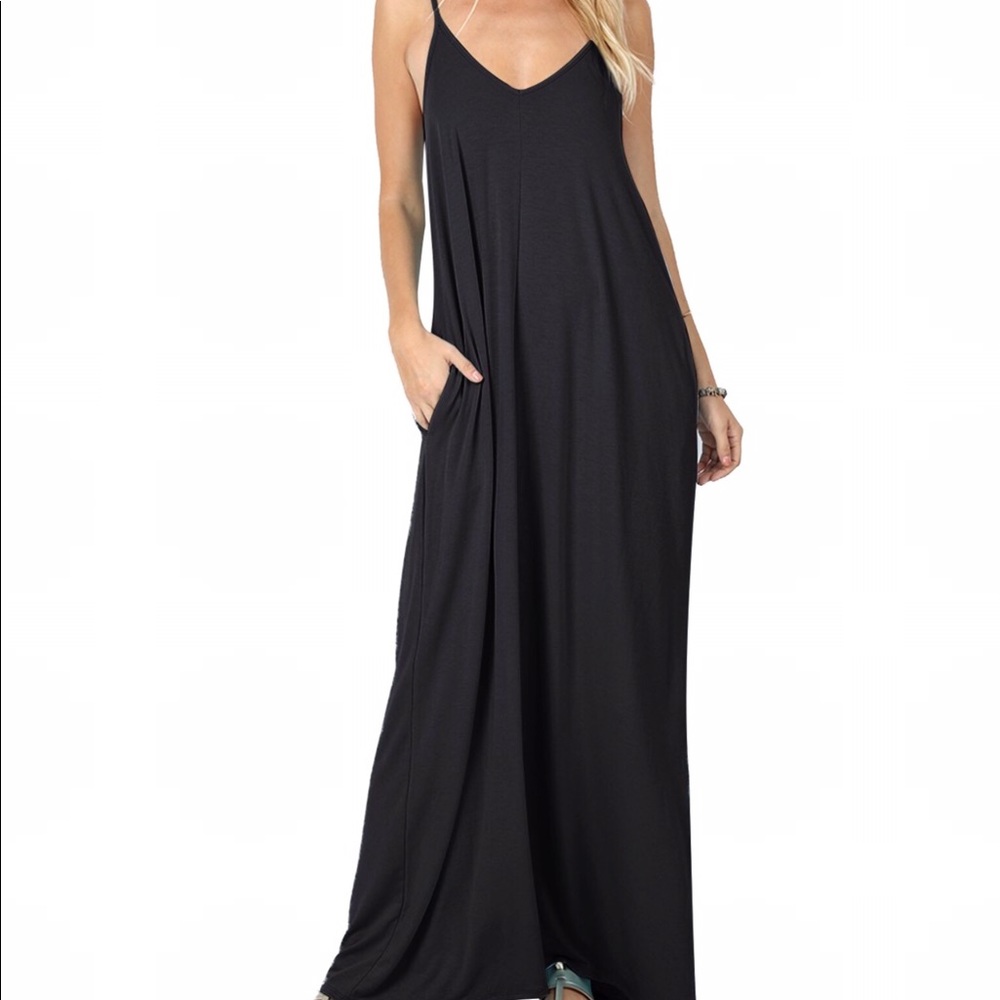 SOLID MAXI DRESS WITH POCKETS last one - Picture 2 of 7